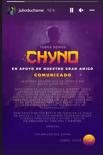 La información divulgada por el mánager de Chyno. Foto Instagram