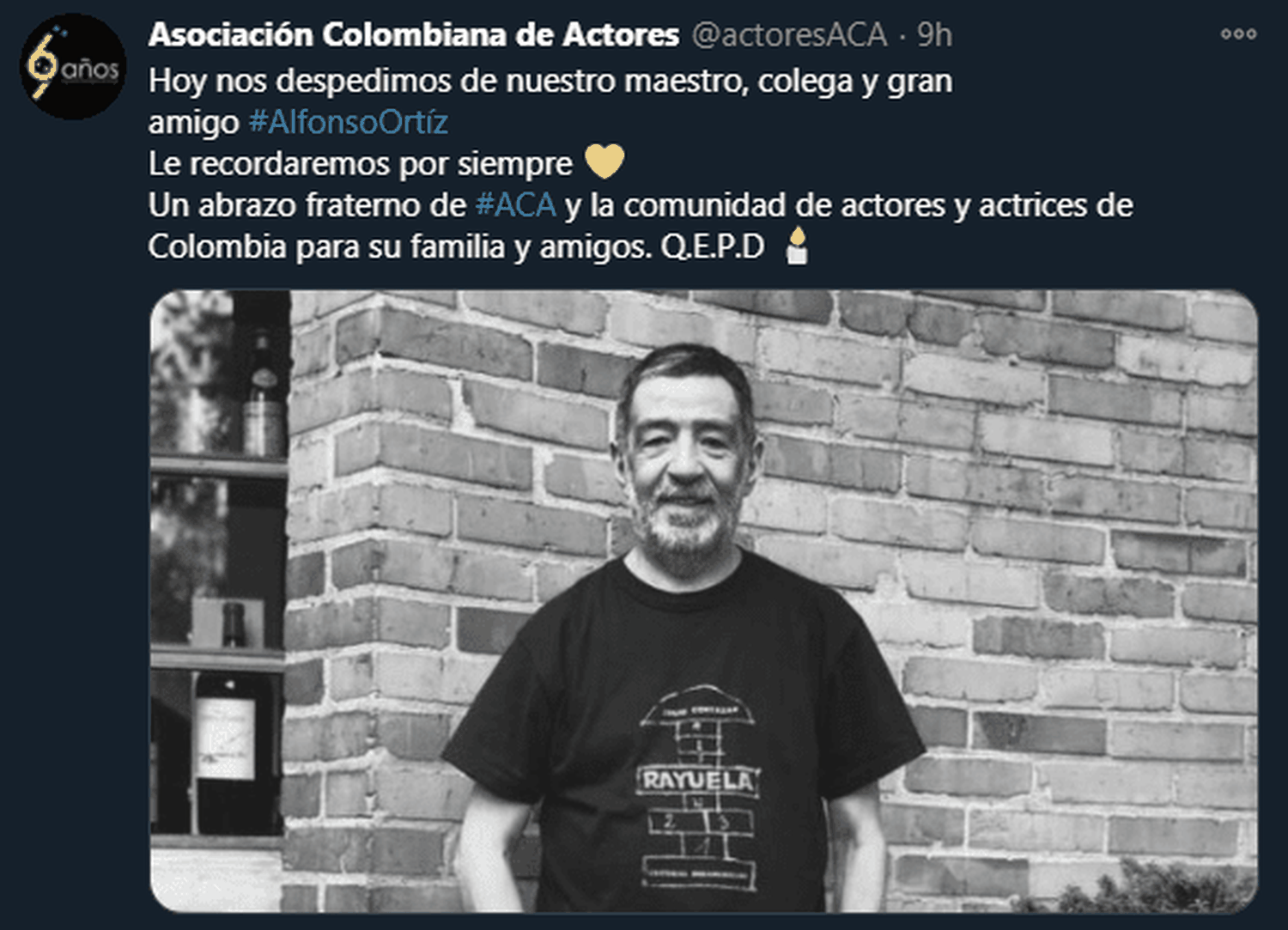 Alfonso Ortiz era muy querido en el mundo artístico colombiano. Foto: Twitter