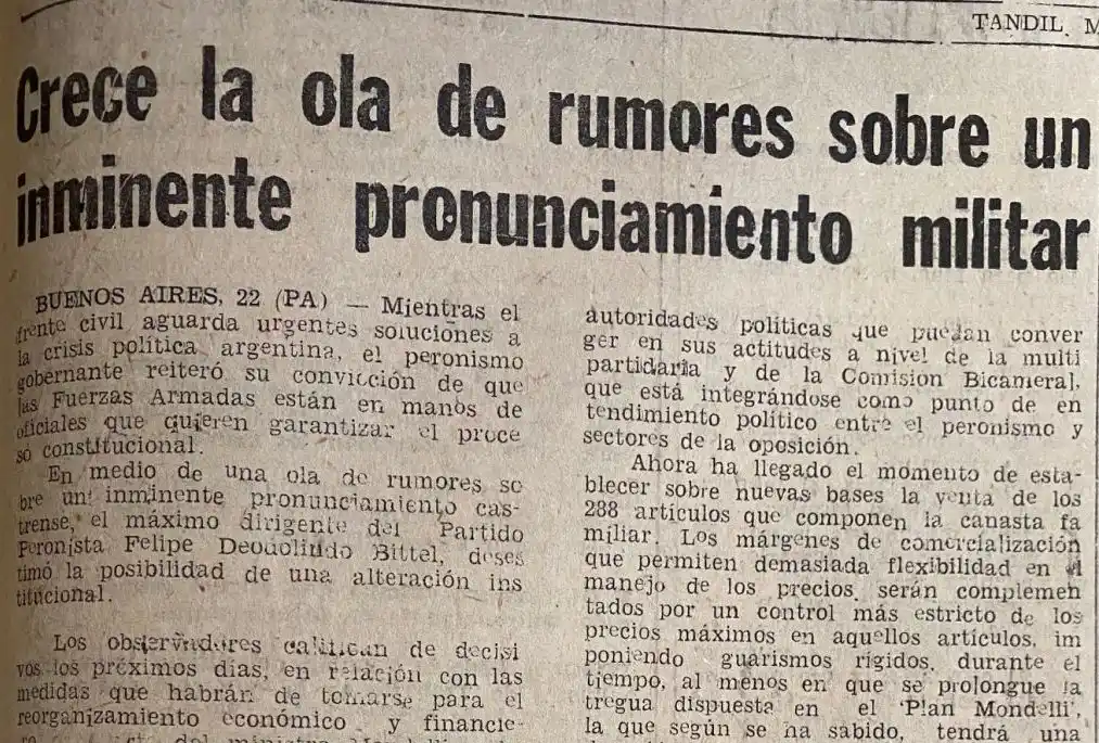 Rumores sobre un pronunciamiento militar y censura a la prensa: noticias de marzo de 1976