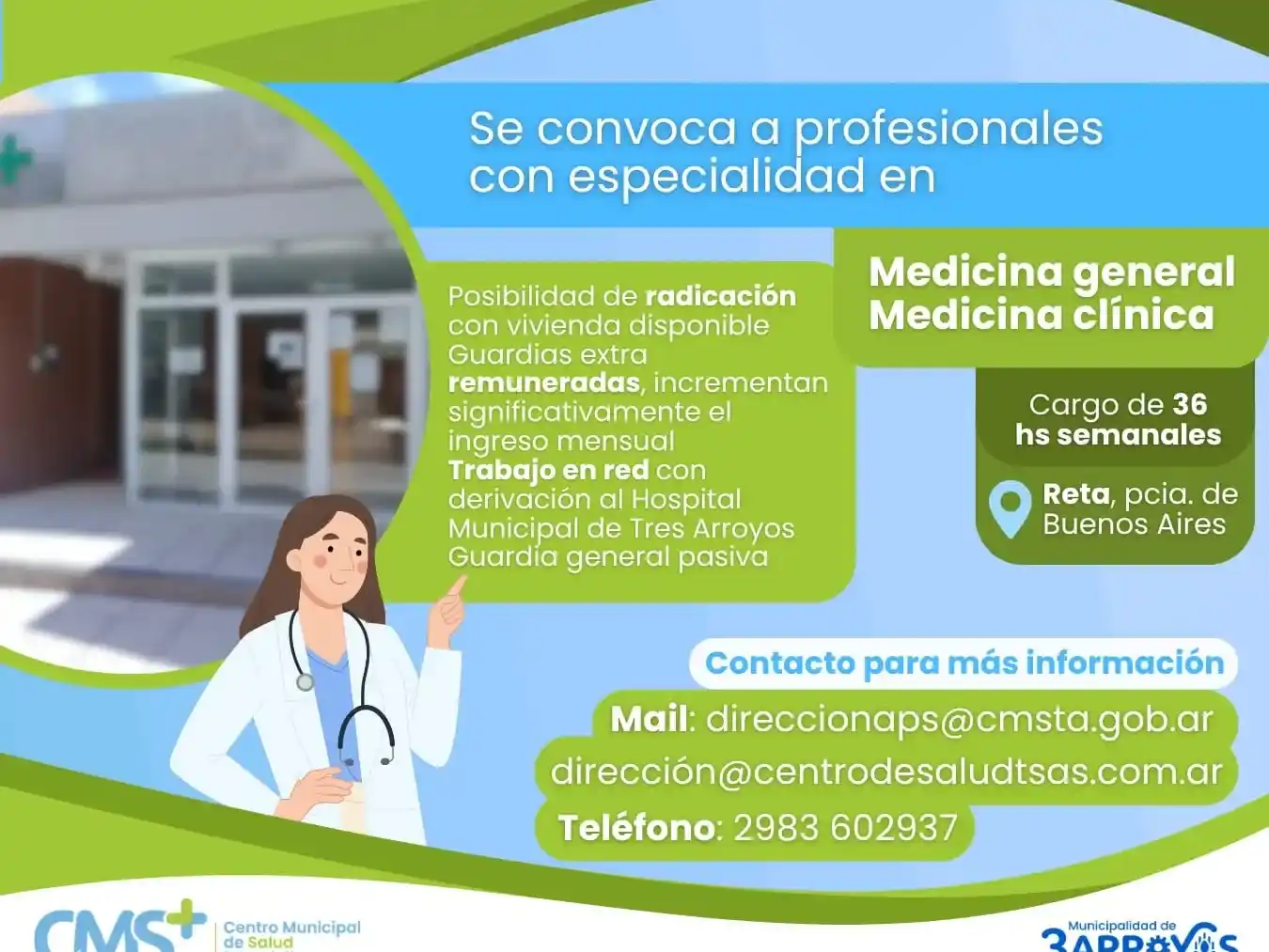 Convocatoria abierta a médicos clínicos y generalistas para la localidad de Reta.