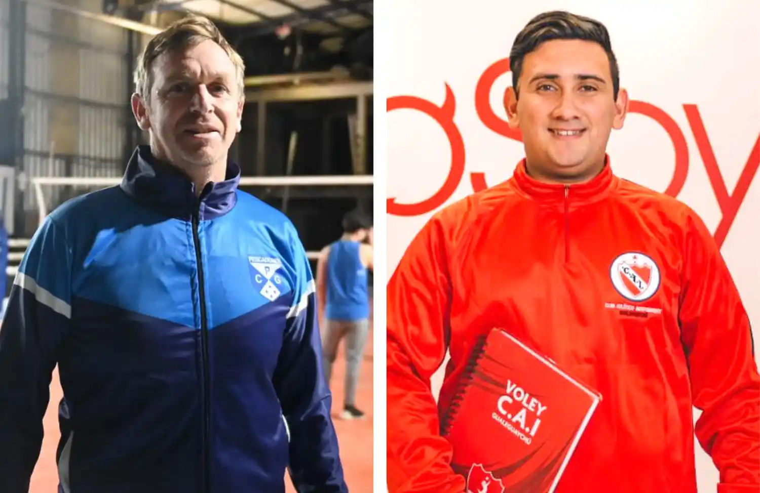 Joaquín Sartori, entrenador de Pescadores, y Milton Castro, director técnico de Independiente.