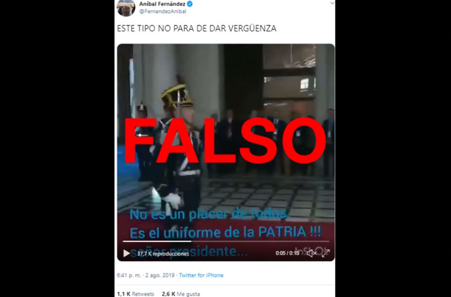 Son falsos los subtítulos del video entre Macri y un granadero que publicó Aníbal Fernández