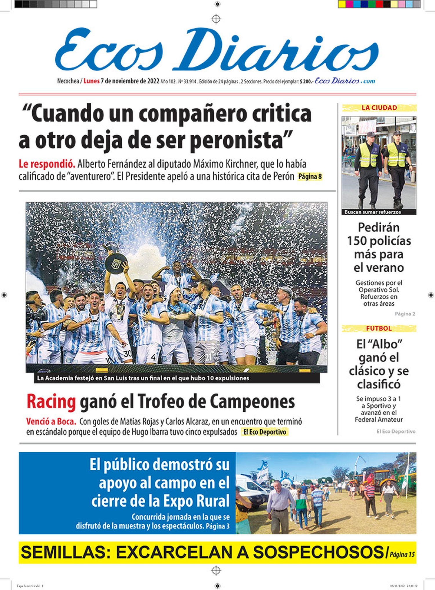 Tapa del 7 de noviembre de 2022