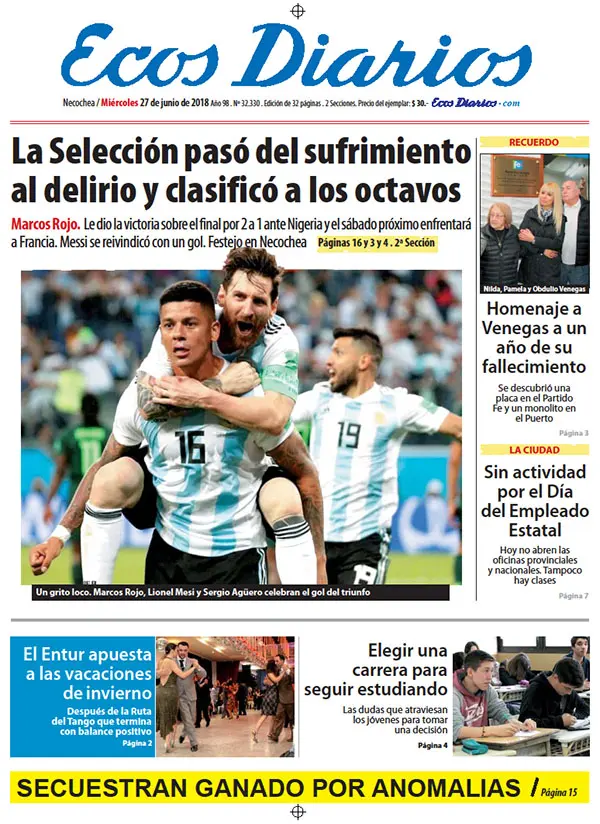 Tapa del 27 de junio de 2018