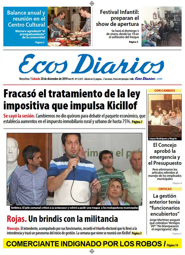 Tapa del 28 de diciembre de 2019