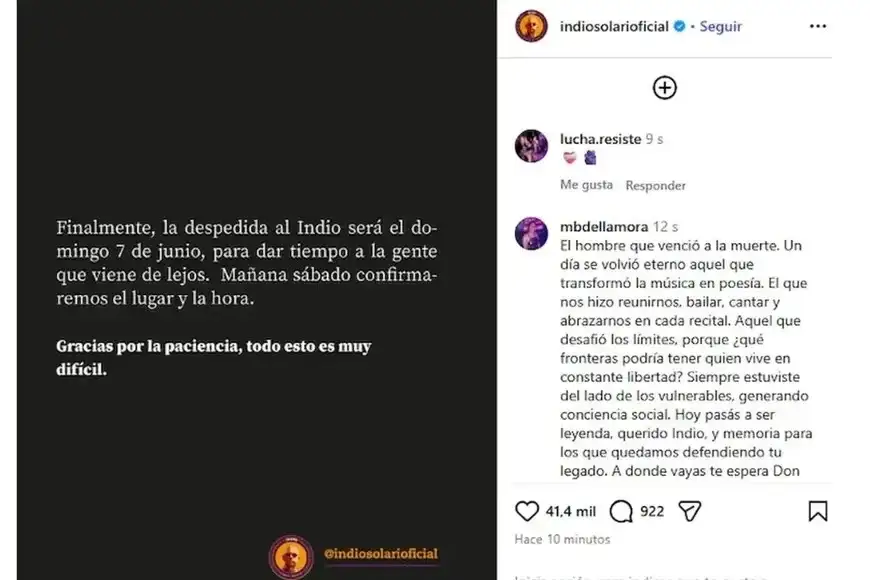 El comunicado de la familia.