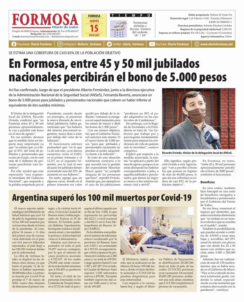Tapa y Contratapa 15 de julio de 2021