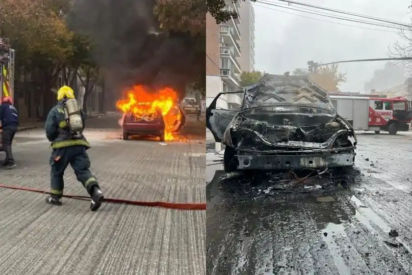 Un auto se prendió fuego en el macrocentro y terminó con daños totales
