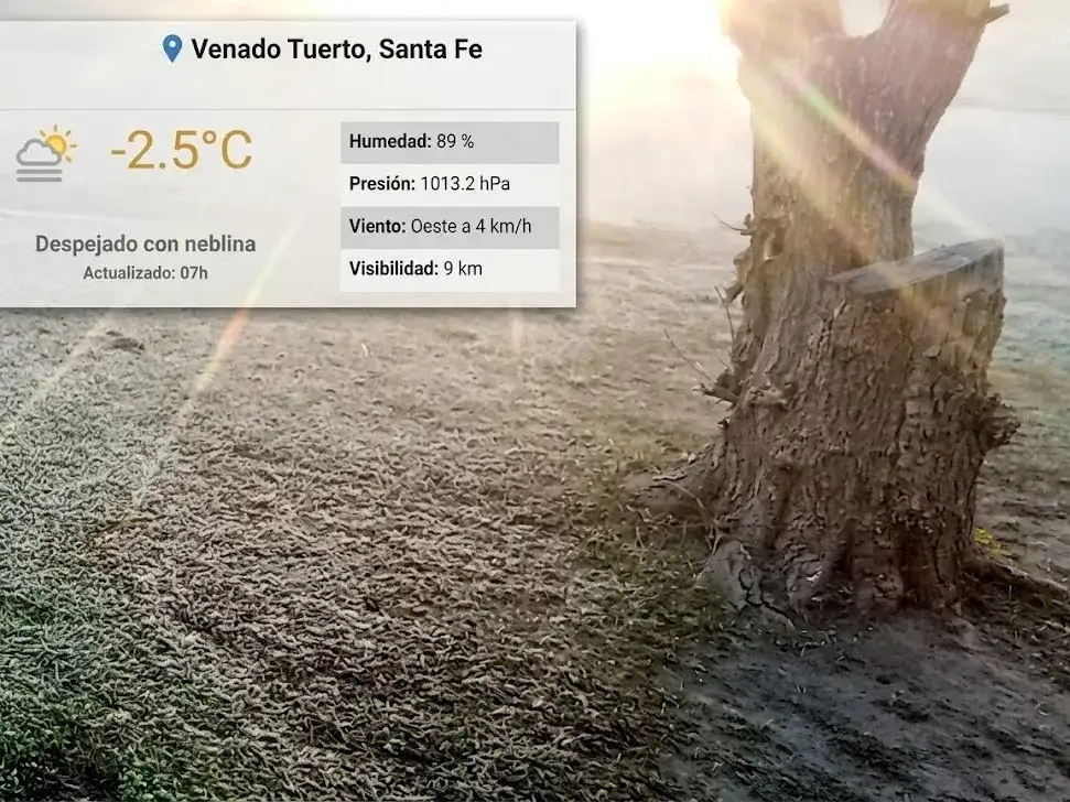 A las 7 de este 22 de agosto la temperatura fue de -2,5°C. Foto: Gentileza.