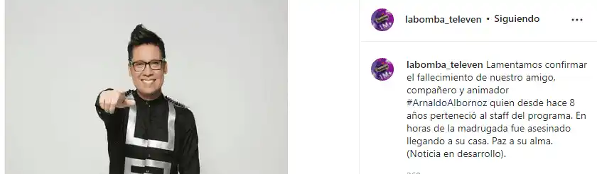 La muerte de Arnaldo Albornoz sorprendió a la farándula. Foto Instagram