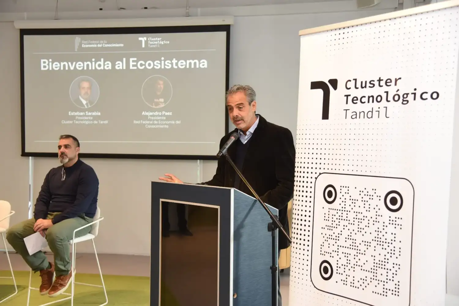 Esteban Sarabia, presidente del Cluster Tecnológico Tandil, durante la apertura del Encuentro de la Red Federal de Economía del Conocimiento.