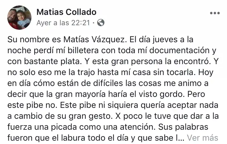Le devolvieron la billetera que había perdido y realizó una publicación que se viralizó