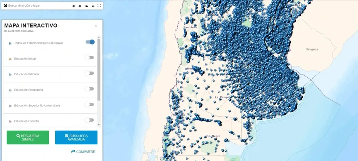 El mapa muestra los colegios privados con subvención estatal.