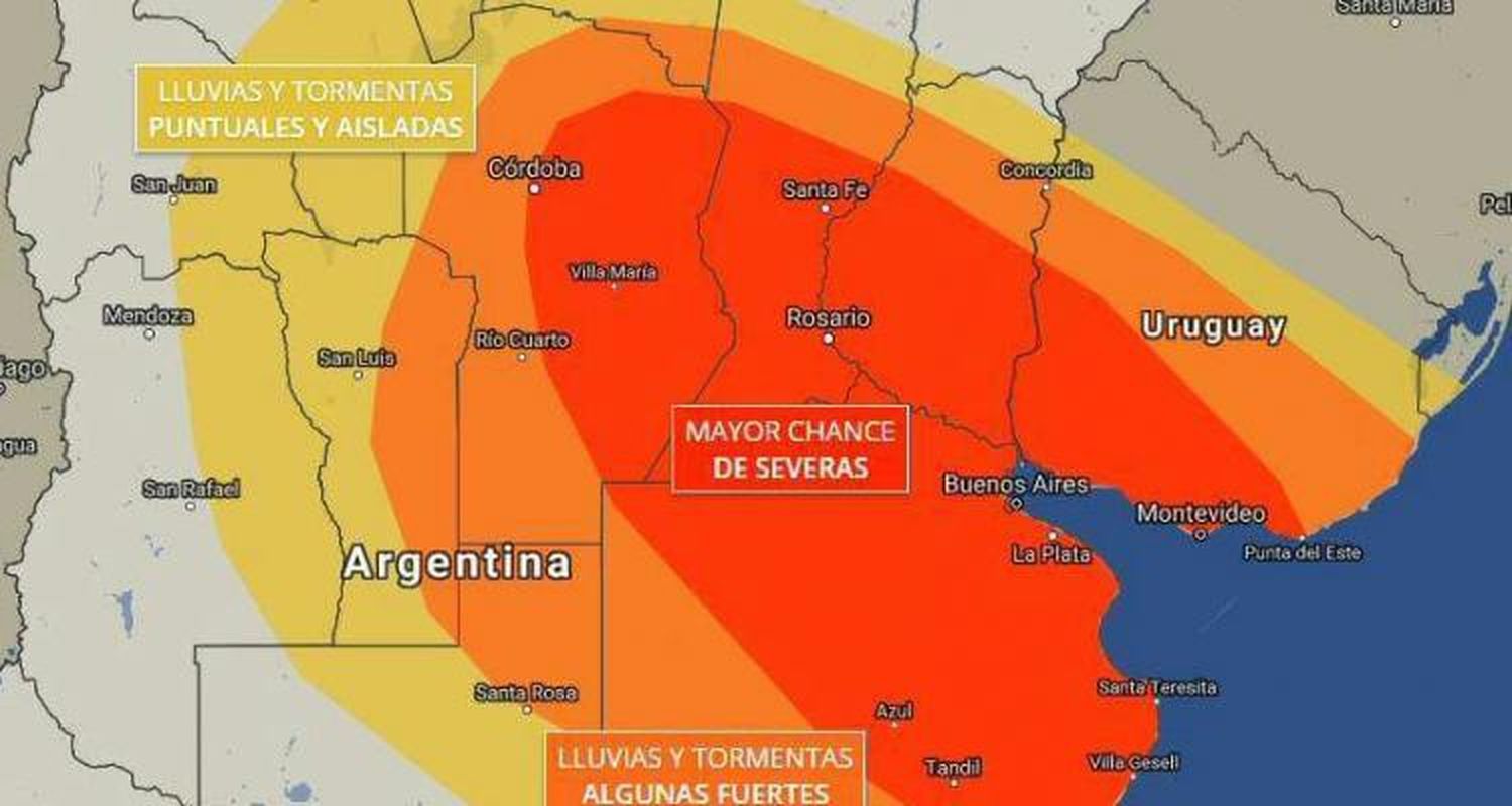 Servicio Meteorológico renovó su alerta por tormentas fuertes y vientos intensos