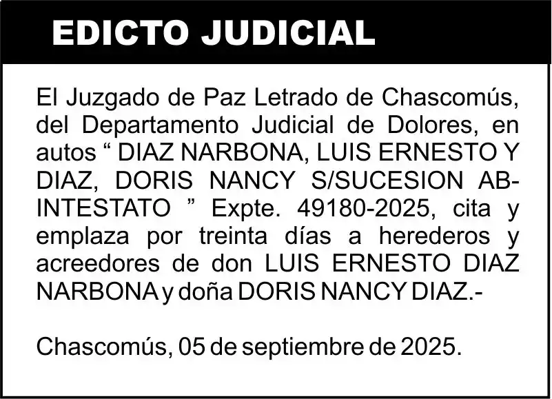 DIAZ NARBONA, LUIS ERNESTO Y DIAZ, DORIS NANCY S/SUCESION AB-INTESTATO