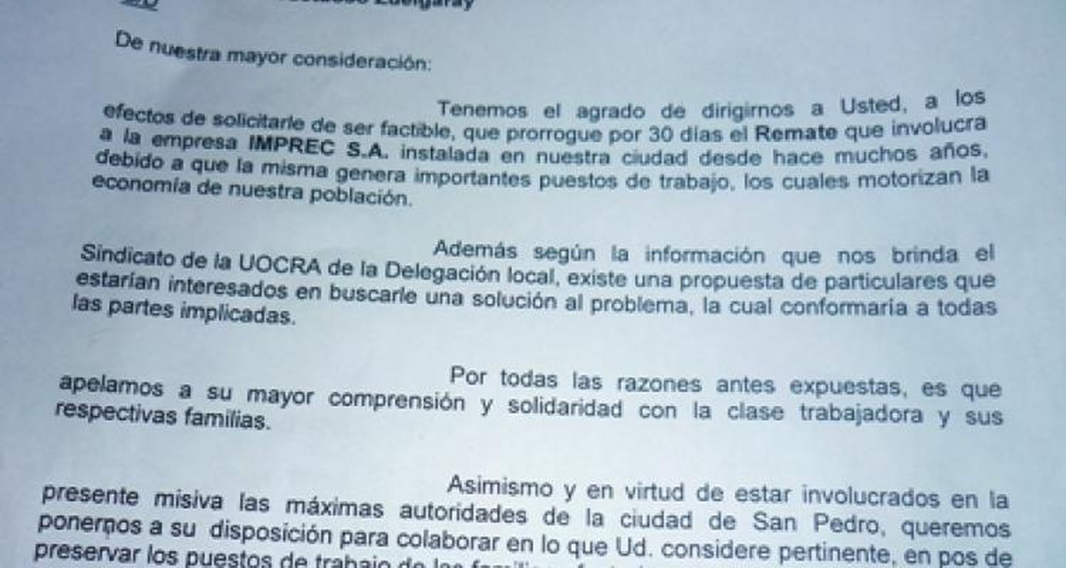 Guacone y Monfasani piden al Juez que prorrogue el remate de Imprec