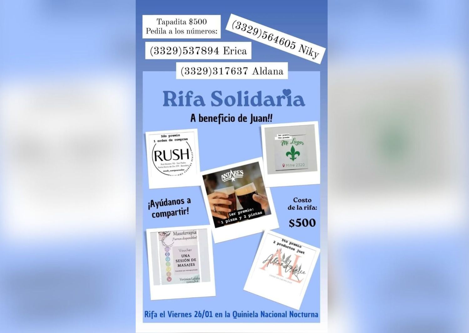 Rifa solidaria para la prótesis de Juan Diego