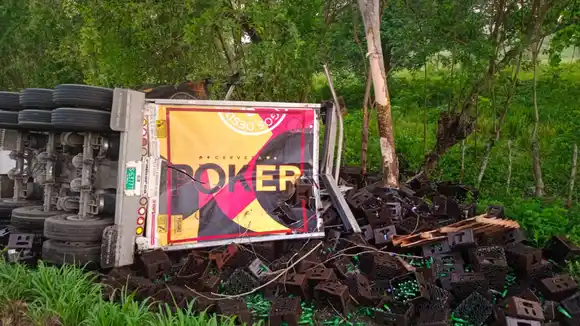 Camión con cerveza se volcó y la gente lo saqueó