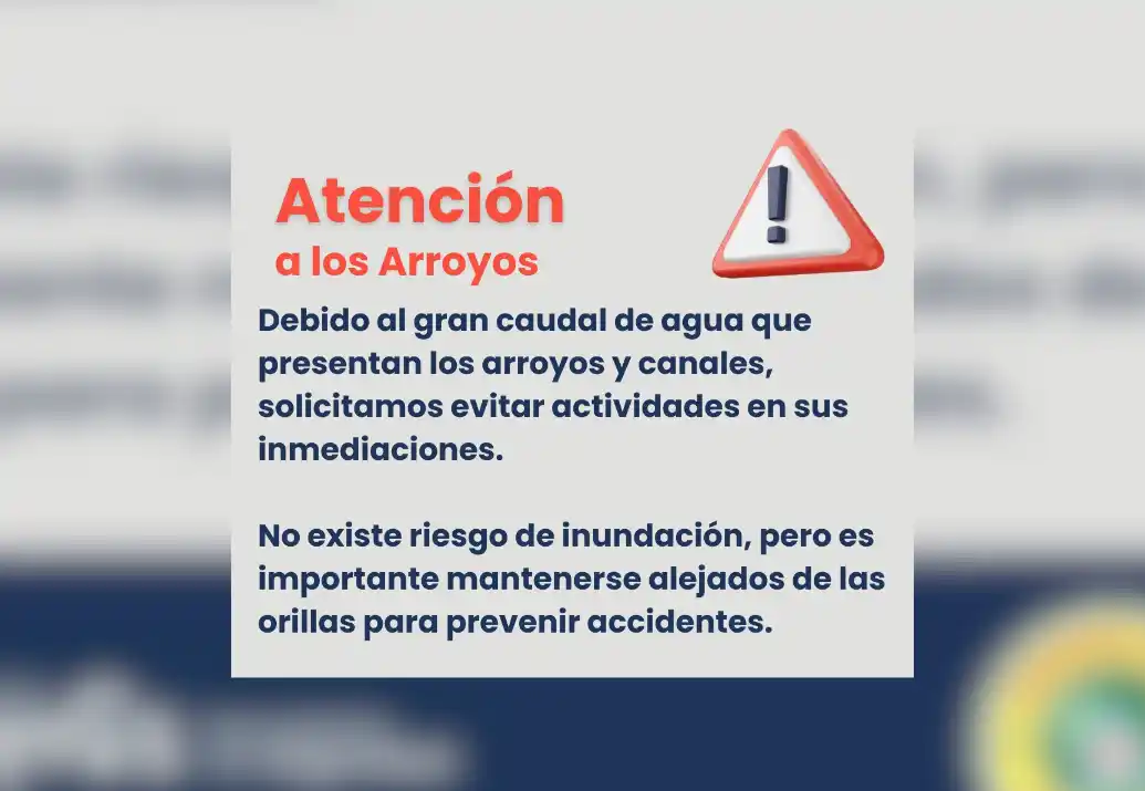 Piden precaución en arroyos y canales por el gran caudal de agua