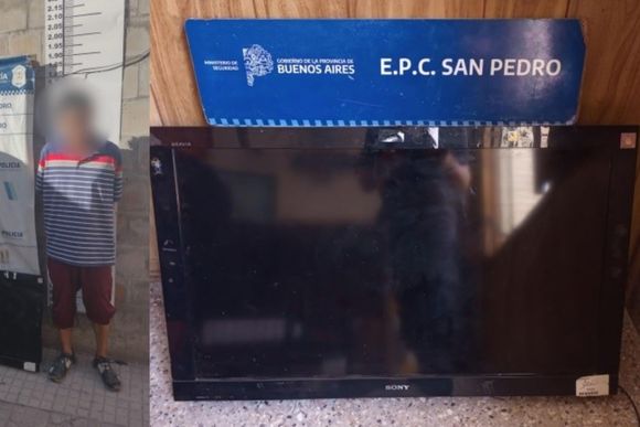 Corría con un televisor a cuestas y lo detuvieron