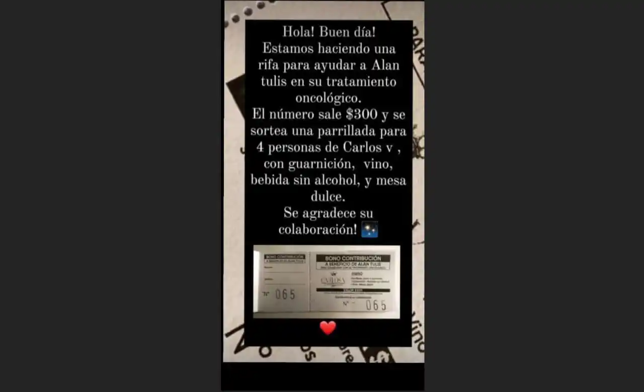 Rifa para ayudar a Alan Tulis en su tratamiento oncológico