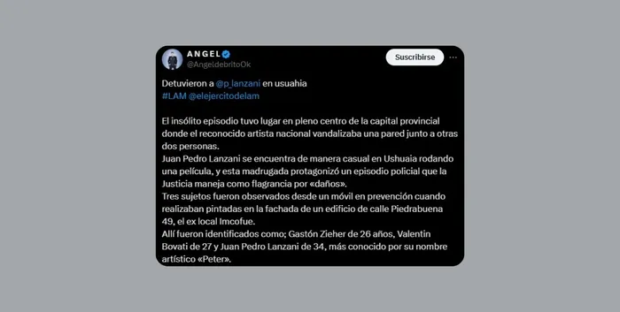 La publicación de De Brito en X.
