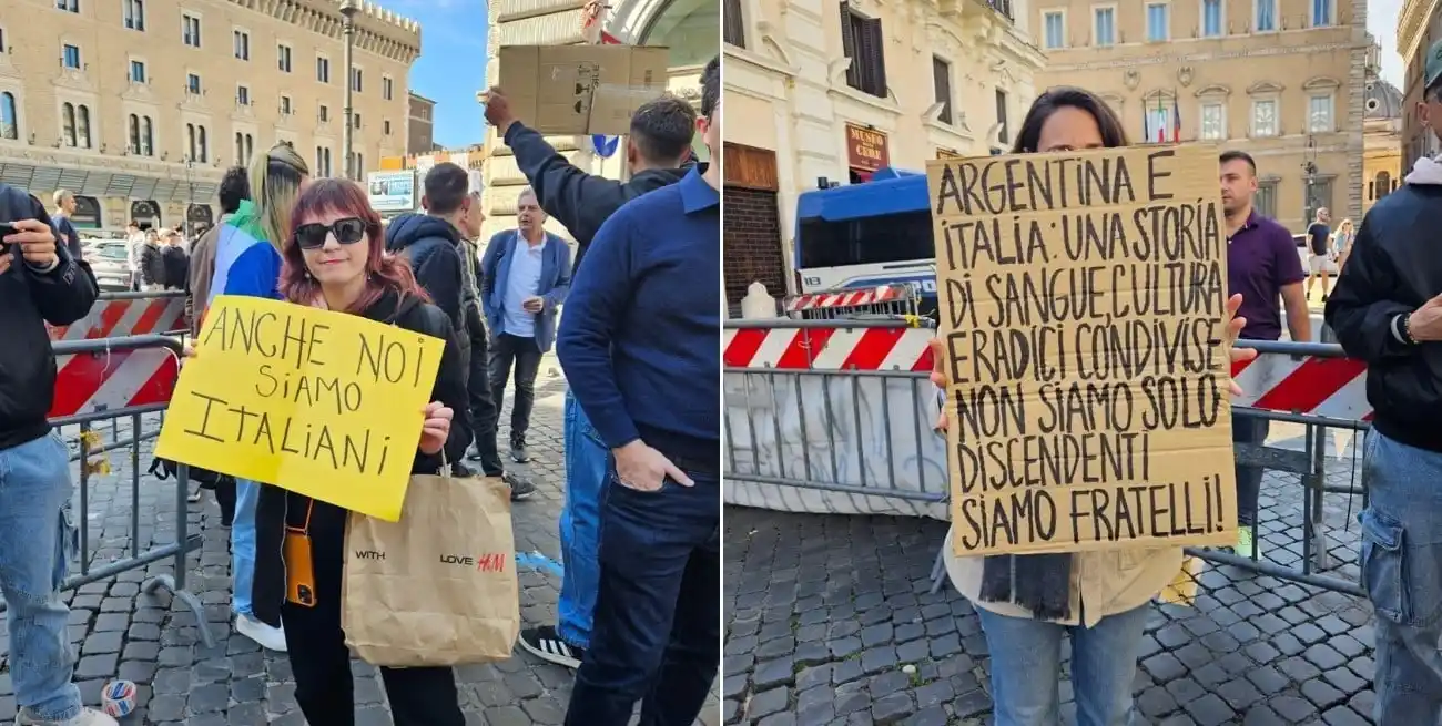 Protestas en Italia contra la ley que restringe la ciudadanía por descendencia.