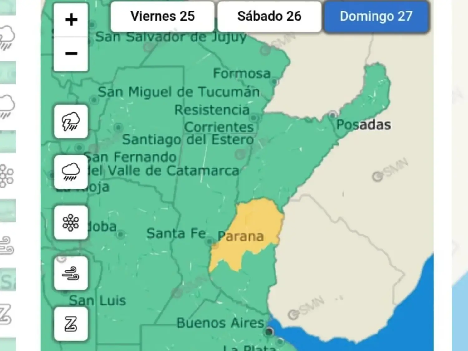 Emiten alerta meteorológica por tormentas y ráfagas de viento para la región