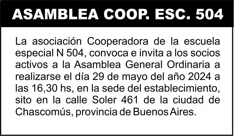 Asamblea asociación Cooperadora de la escuela especial N 504