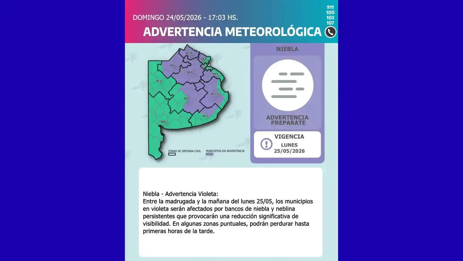 Alerta por niebla