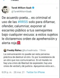 Saab informó sobre las medidas que tomarán contra Curró y Goncalves por sus comentarios sobre Dave Capella. Foto: Twitter 