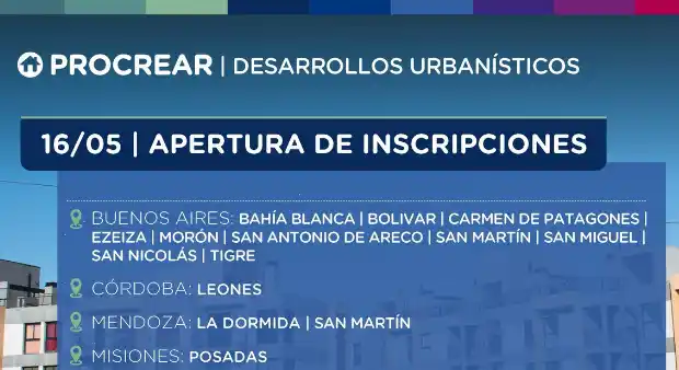 PROCREAR: Inscripción abierta para desarrollos urbanísticos en distritos de la Provincia
