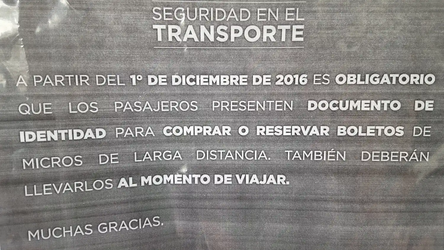 Es obligatorio el DNI para viajar en micros de larga distancia