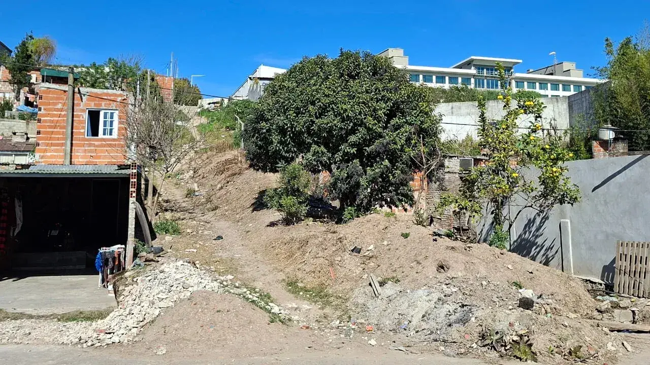 El estado actual de la escalera de la barranca del Hotel Azahar muestra un terreno desmoronado y con escombros, donde ya creció un árbol.