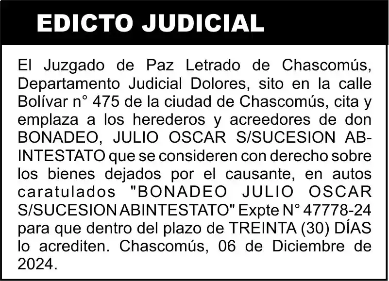 BONADEO, JULIO OSCAR S/SUCESION AB-INTESTATO