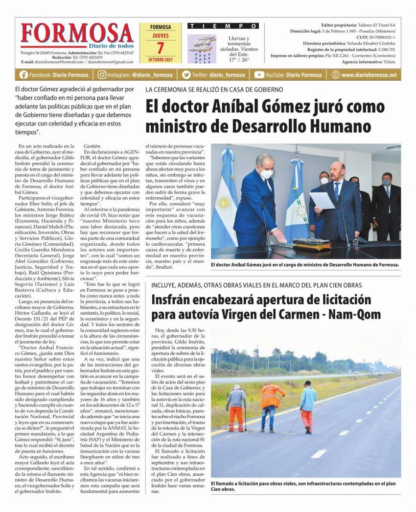 Tapa y Contratapa 7 de octubre de 2021
