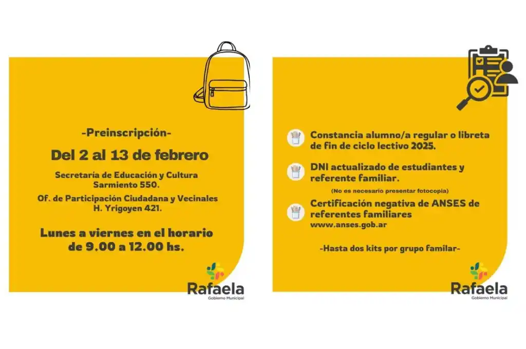 Entrega de kits escolares para el ciclo lectivo 2026