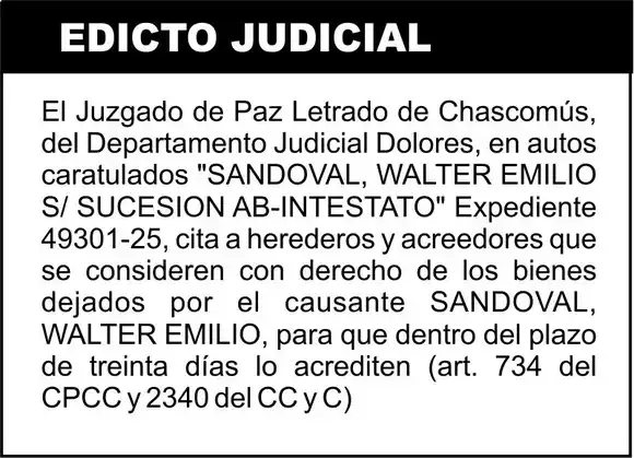 SANDOVAL, WALTER EMILIO S/ SUCESION AB-INTESTATO