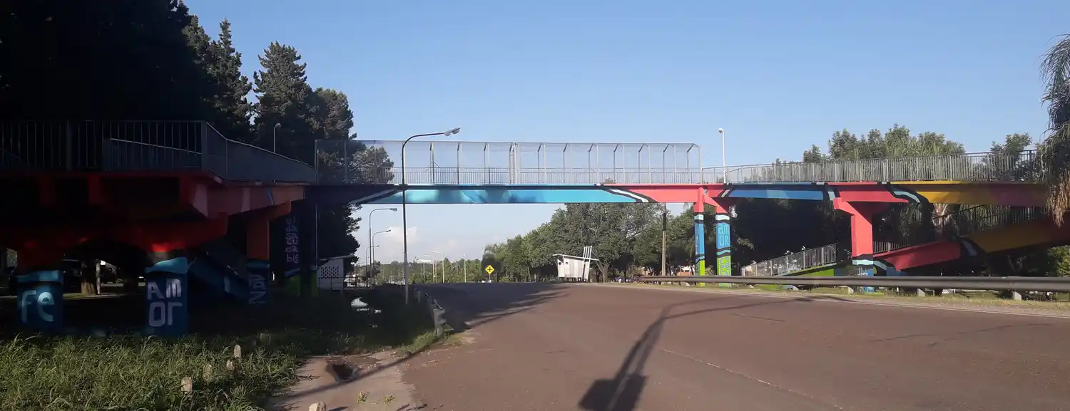 Mario Lange le puso color y mensaje al puente peatonal en Libertador San Martín