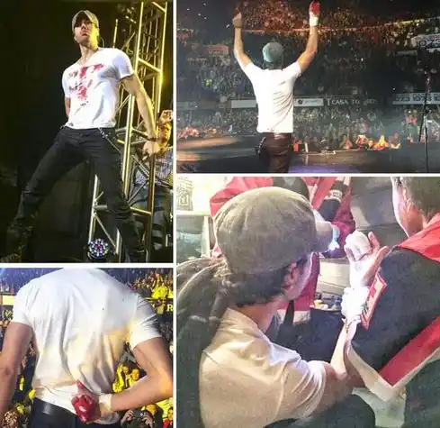 Video: Enrique Iglesias quiso interceptar un drone y se rebanó los dedos en un recital