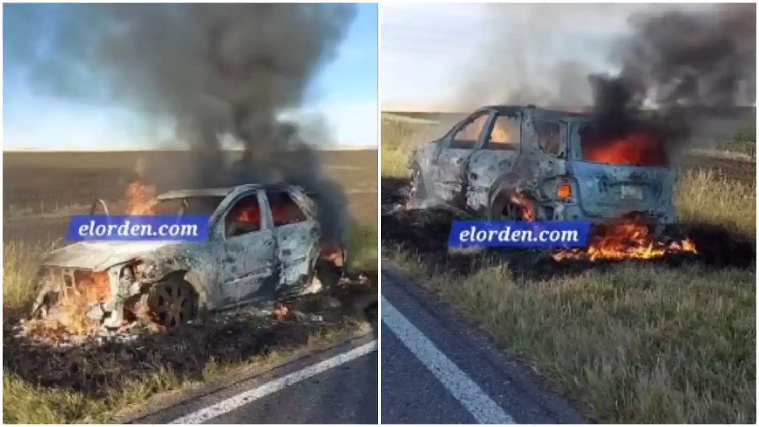 Incendio en Ruta 72: Un Mercedes Benz quedó destruido a pocos kilómetros de Coronel Dorrego
