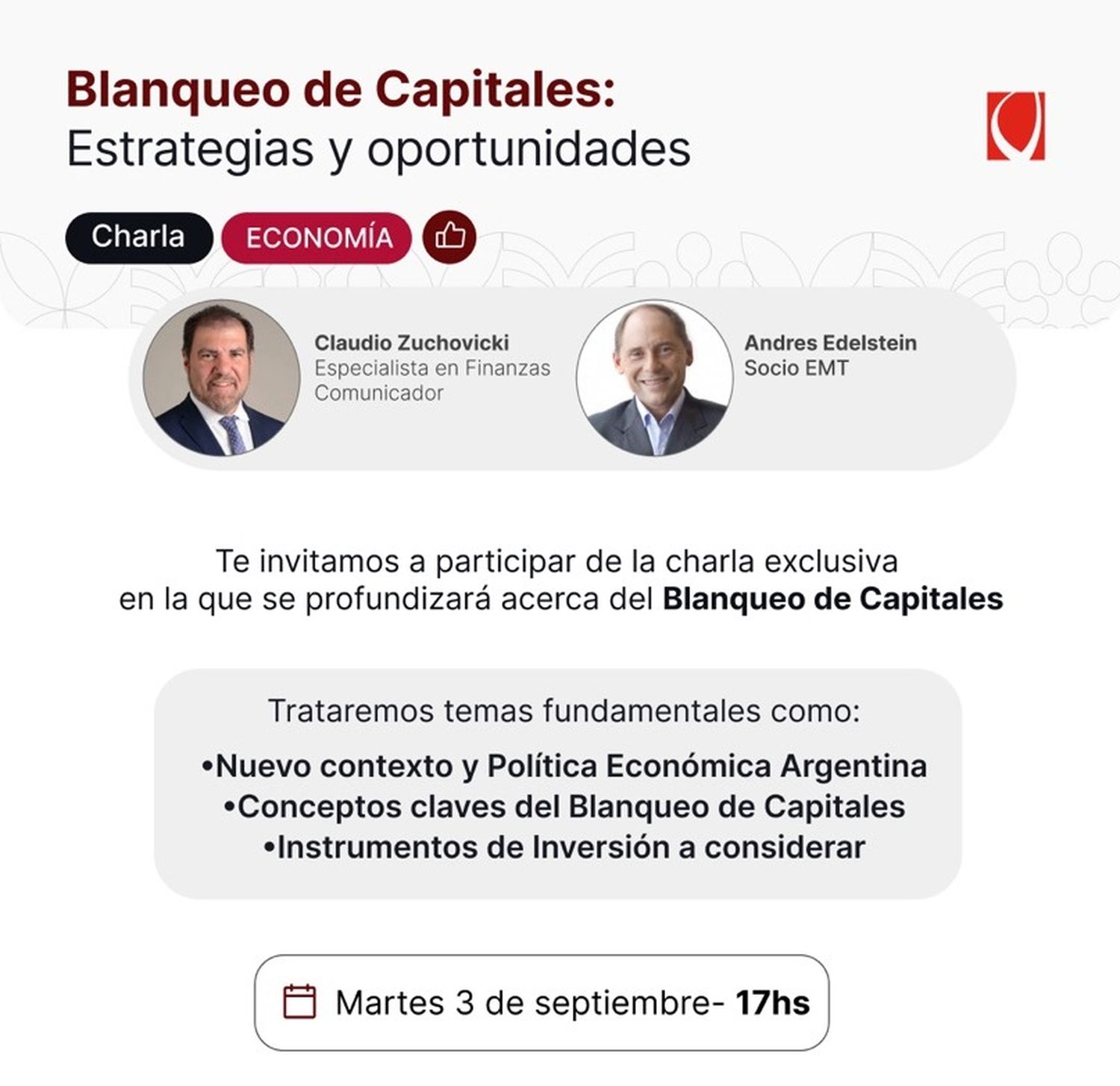 Banco Entre Ríos invita a participar de la charla virtual de Zuchovicki y Edelstein sobre el “Blanqueo de Capitales”