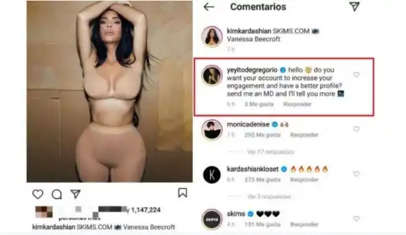 Stéfano de Gregorio a Kim Kardashian: ¿Quieres que tu cuenta aumente en interacción y tenga un perfil mejor?