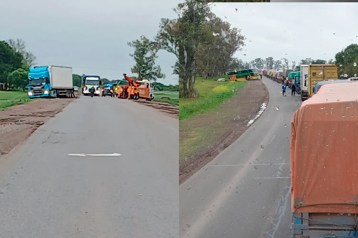 Un camión y un colectivo quedaron empantanados en la Ruta Nacional 34 tras las intensas lluvias