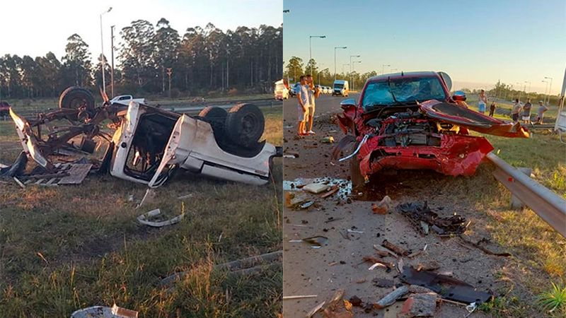 Dos camionetas chocaron en la ruta: una atravesó el guardarrail y volcó