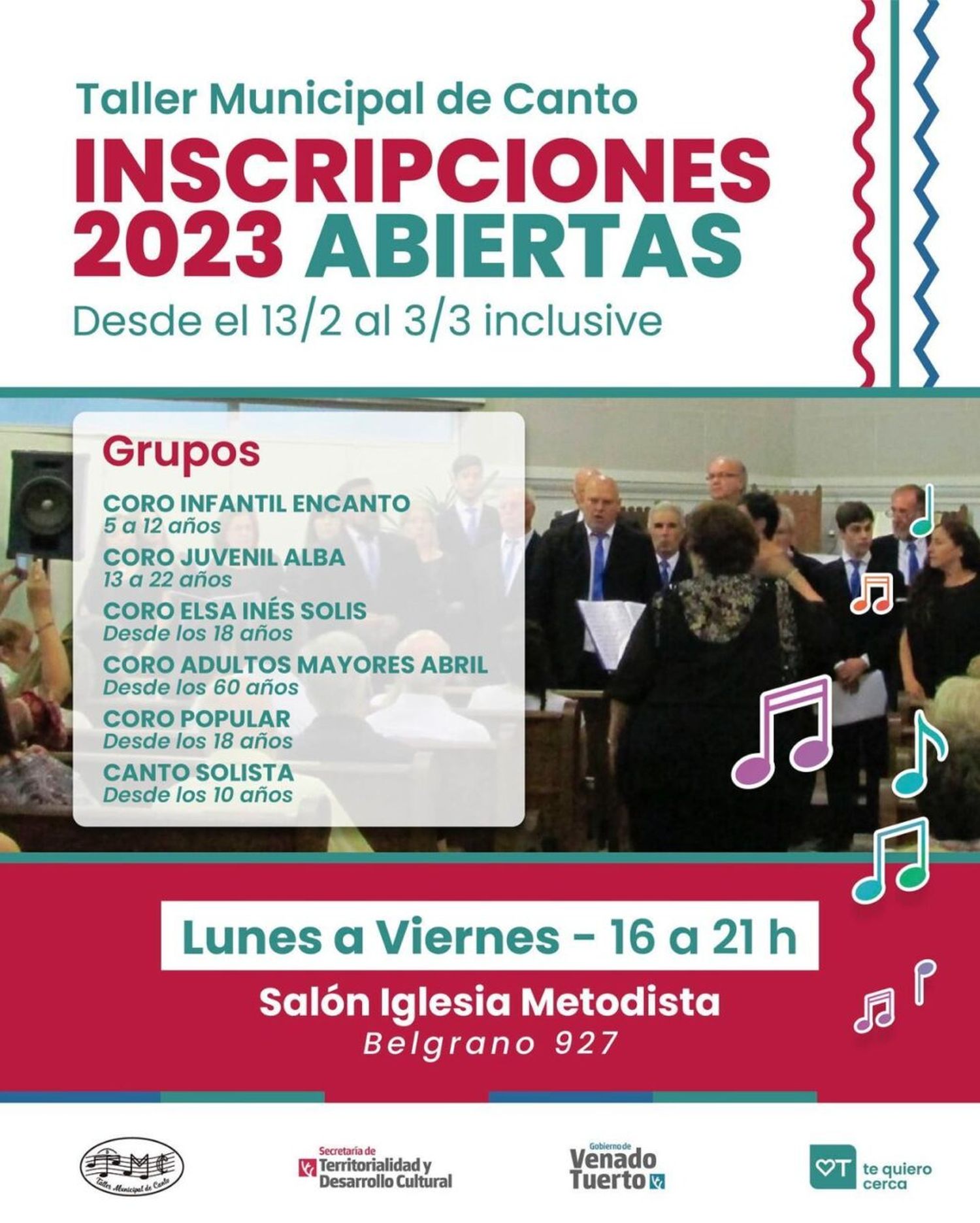 Inscripción abierta para el Taller Municipal de Canto