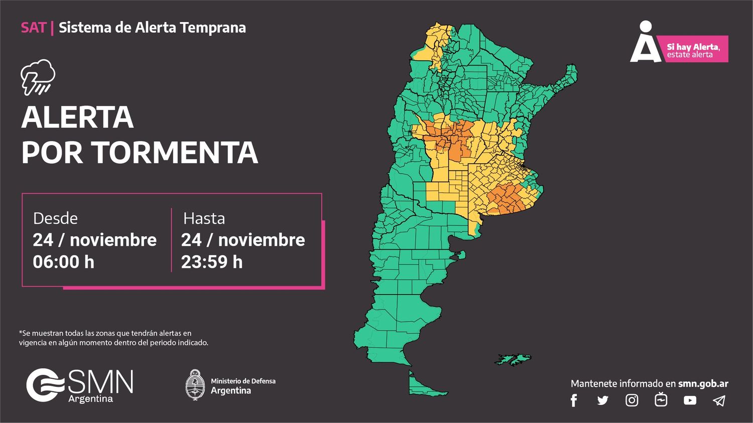 Alerta por tormentas en casi toda la provincia de Buenos Aires