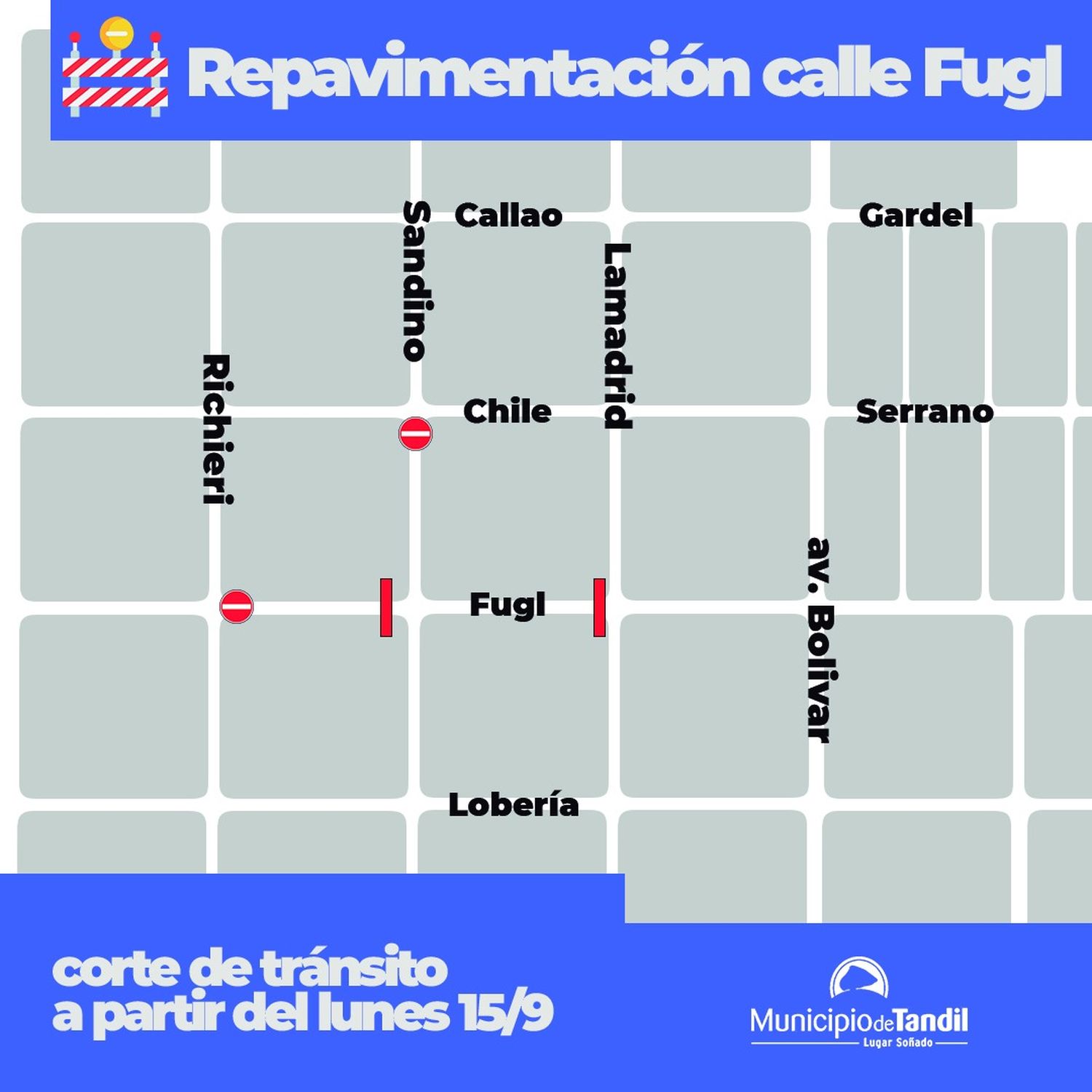 Este lunes se cortará el tránsito vehicular en Fugl entre Sandino y Lamadrid