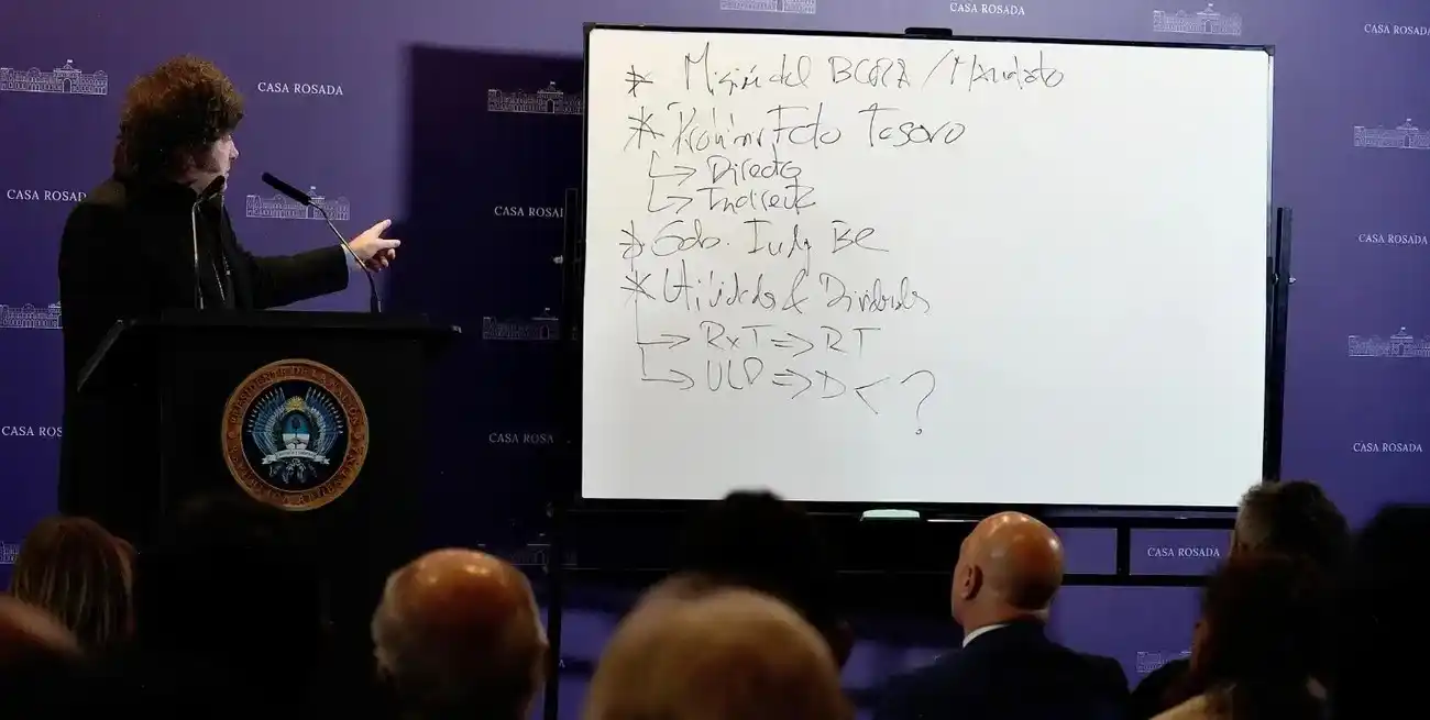Javier Milei este lunes durante la exposición ante los legisladores. Crédito: Presidencia