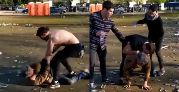 Repudiable  video: Rugbiers le propinaron una paliza a un indigente en los festejos del SIC